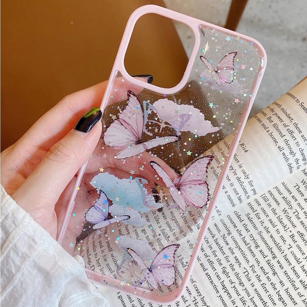 Pink Butterfly Pattern Contrast Frame Phone Case - Picture 2 of 2